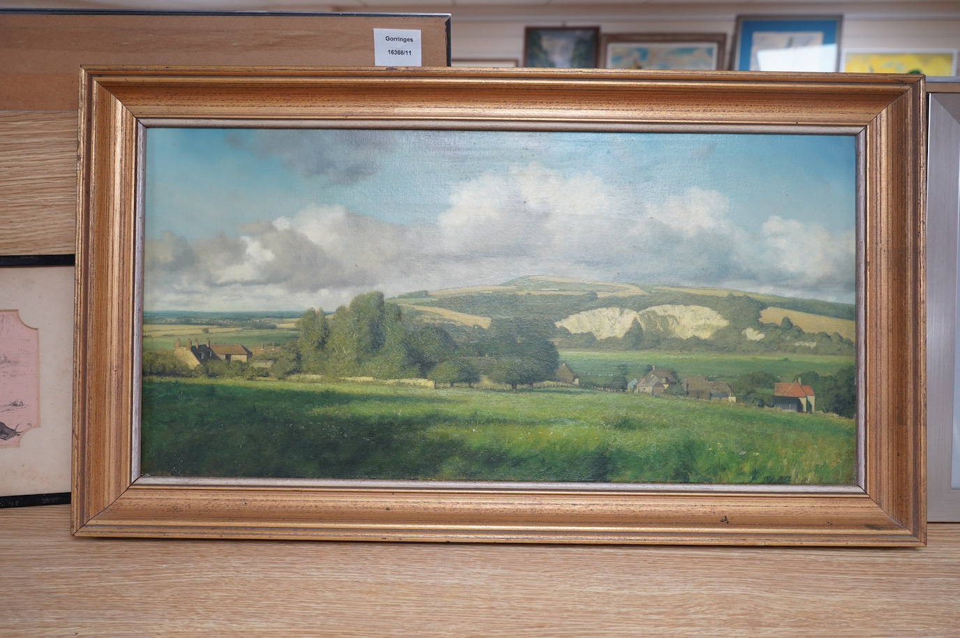 Local interest, oil on canvas, Sussex Downs, unsigned, 29 x 59cm. Condition - good